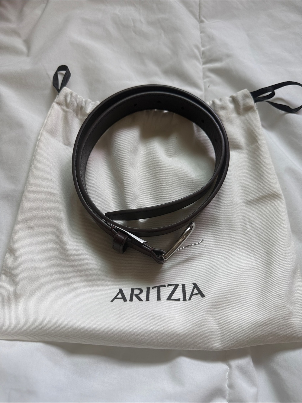 Aritzia Dark Brown Leather Belt with Silver Buckle